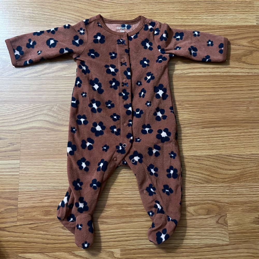 Carter's Rust Brown Floral/leopard Footed One-Piece